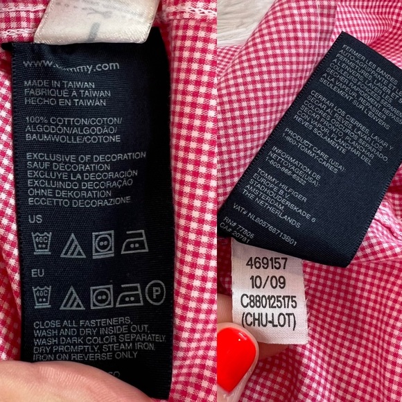 Tommy Hilfiger Pink Checkered Button-Up Collared Long Sleeve Shirt Accent Cuffs - Picture 12 of 14